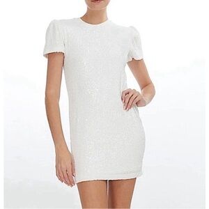 NWT Generation Love Donna Sequin Puff Sleeve Mini Dress in‎ ARGENTO Sz Small